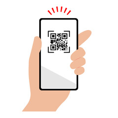 スマホでQRコード決済をするイラスト