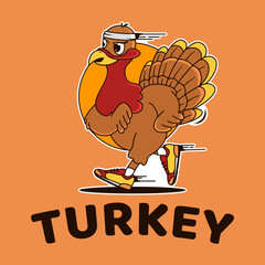 Mascot Cartoon Illustration  Turkey Bird Logo Design. Running Logo.
