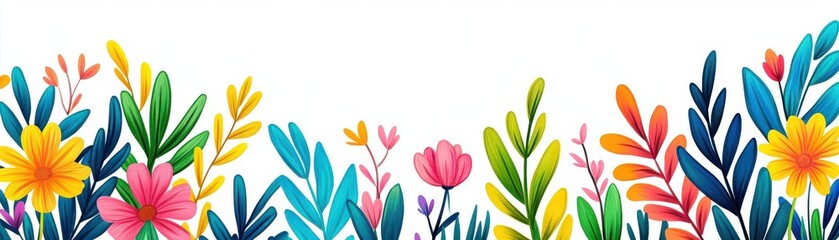 Floral pattern in flat design top view, nature theme, cartoon drawing, vivid