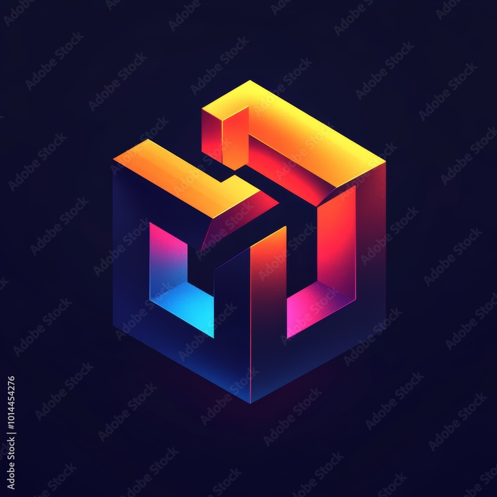 Poster abstract 3d cube design with colorful gradient and depth effect