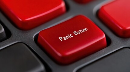 A close up of a red panic button on the keyboard, AI