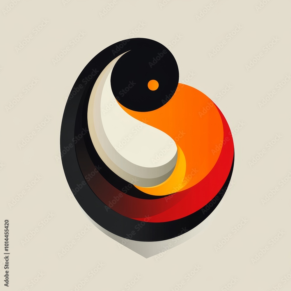 Aufkleber abstract yin yang symbol with curved lines and gradient colors
