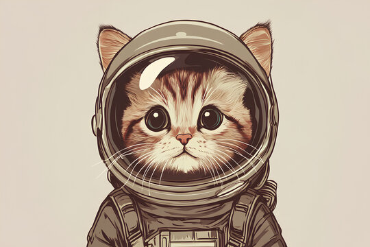 illustration of a cute little cat wearing an astronaut helmet
