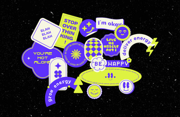 Affirmation sticker pack. Self motivation sticker pack. Set of cool sticker pack vector illustration. Cool patches pack.