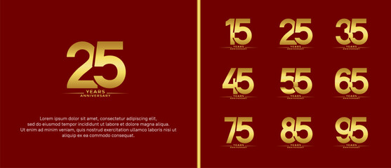Fototapeta premium set of anniversary logo flat gold color on red background for celebration moment