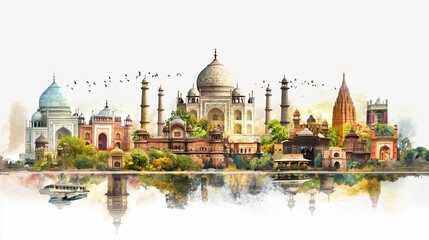 Travel Collage of famous places of the india, Element for Advertisement, postcard, poster
