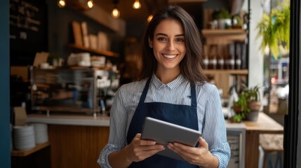 The Smiling Barista with Tablet
