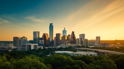 Austin Skyline Sunset Cityscape Architecture Buildings Texas USA
