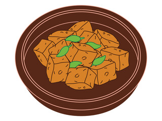 Tahu Sumedang Indonesia Western Java traditional dish street food snack fried tofu food design icon set colorful