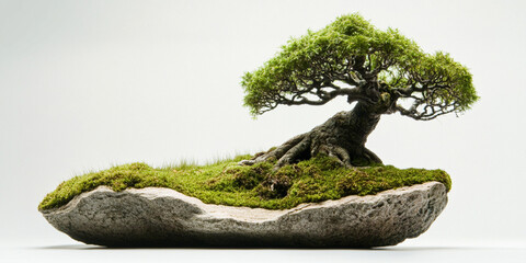 Artistic Bonsai Tree with Moss on Stone