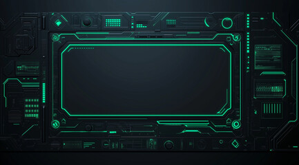 Obraz premium Futuristic user interface featuring blank center screen on dark background.