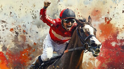 Fototapeta premium Jockey and Horse in a Thrilling Finish Line Push.