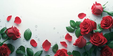 Fresh Red Roses with Dew Drops