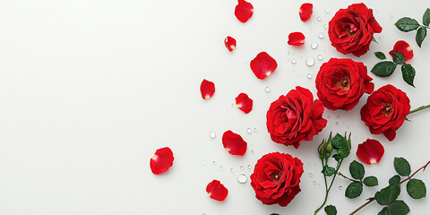 Fresh Red Roses with Dew Drops