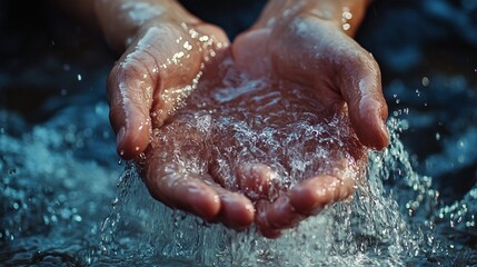 Hands washing in a stream of pure water, symbolizing the source of life for all people.
