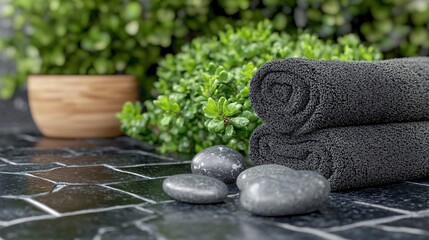 3D Relaxing Spa Setting with Towels and Stones
