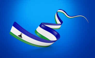 3d Flag Of Lesotho 3d Shiny Waving Lesotho Ribbon Flag On Blue Background 3d Illustration