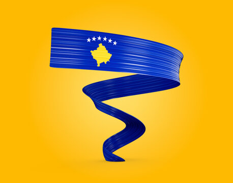 3d Flag Of Kosovo 3d Wavy Shiny Kosovo Ribbon Flag Isolated On Yellow Background 3d Illustration - Powered by Adobe