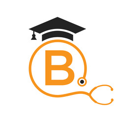 Medical Logo On Letter B with Stethoscope Icon. Doctor Symbol and Healthcare Logotype