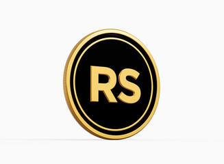 Shiny Golden And Black Rounded Rupee RS Coin Isolated On White Background 3d Illustration