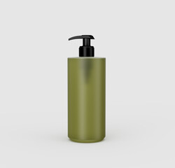 Sleek Olive Green Cylindrical Hand Soap Dispenser With Black Pump, White Background 3D Illustration