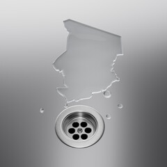 Chad Water Map With Drainage Metal Sink Save Water And Water Wastage Concept 3D Illustration