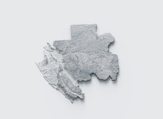 Gabon Map Gray And White Shaded Relief Textured Map On White Background 3D Illustration