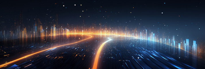 Dynamic AI data flow background with streams of light