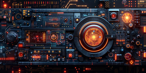 Obraz premium Futuristic back-to-school background, advanced geometric shapes and symbols, robotics parts and circuits,