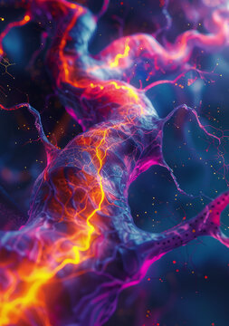 pulsating synapses, vibrant tendrils, artificial intelligence lifeform, textured surface, alien landscape