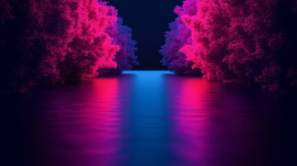 Neon Fantasy World with Flowing Rivers and Colors