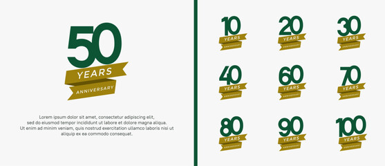set of anniversary logo flat green color on white background for celebration moment