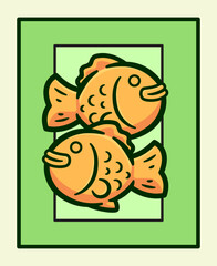 Charming Taiyaki with Decorative Frame and Soft Green Background, Perfect for Children’s Design Projects