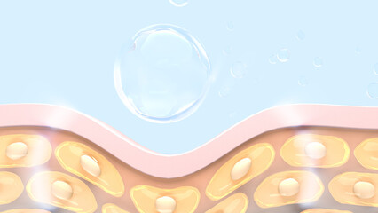 The skin layer is used as a background for 3D skin care products.