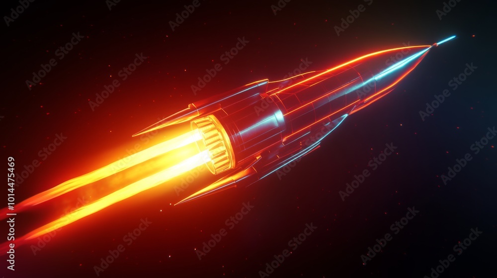 Poster a sleek rocket blasts off into the cosmos, leaving behind a trail of bright flames and an ethereal g
