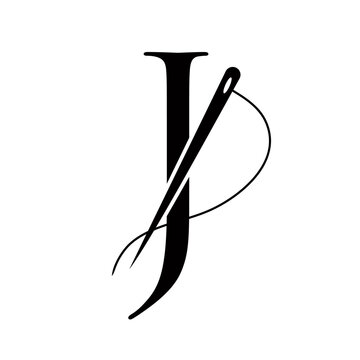 Tailor Logo On Letter J Concept With Needle And Thread Symbol. Fabric Sign