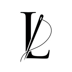 Tailor Logo On Letter L Concept With Needle And Thread Symbol. Fabric Sign