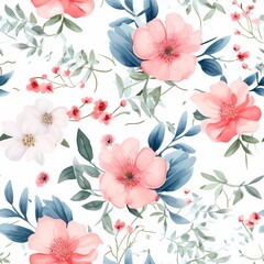 Elegant watercolor floral illustration with pink, white, and purple blossoms.