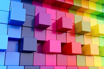 Colorful abstract background with non uniform boxes 3D illustration