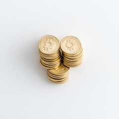 Golden coins stacked in pyramid shape symbolize wealth and prosperity, reflecting concept of financial growth and investment opportunities