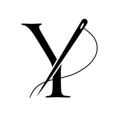 Tailor Logo On Letter Y Concept With Needle And Thread Symbol. Fabric Sign