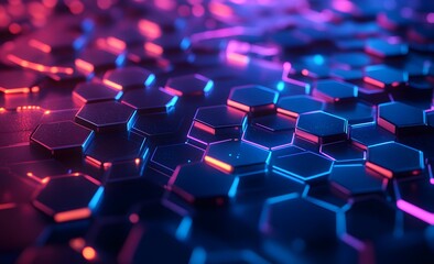 Obraz premium Futuristic Neon Hexagonal Pattern with Glowing Digital Lights