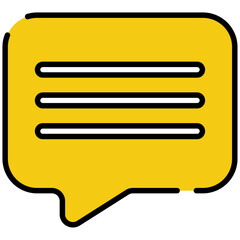 Rectangle Chat Rounded Yellow Icon with Black Outline Isolated on White Background