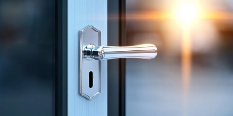 Door handle , door open in front of blur interior room background