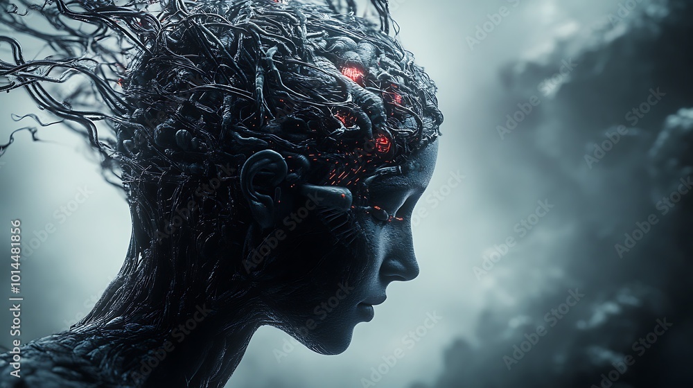 Poster captivating abstract visualization of a human brain highlighted by glowing neural connections