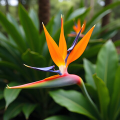 Fiery orange bird of paradise flower.