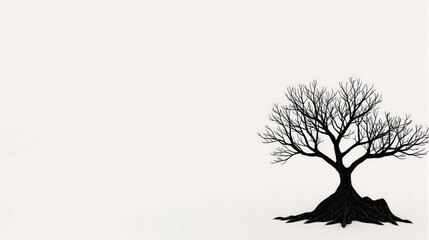 Obraz premium Generative AI, This image captures the essence of minimalist nature, featuring a single tree standing alone in a vast, featureless white space