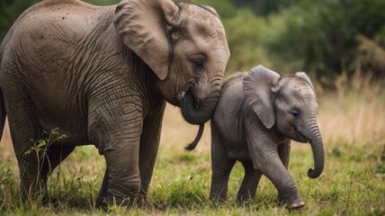 baby and mother elephant