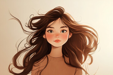 little girl with long hair, illustration
