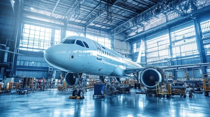 airplanes under construction in an aviation factory